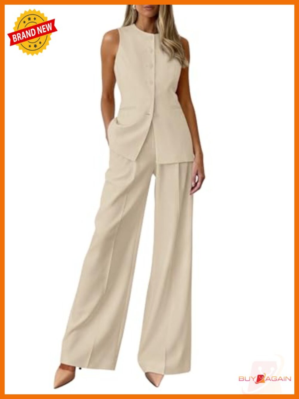 Women's 2 Piece Suit Set Sleeveless Blazer Vest & Wide Leg Pants Business